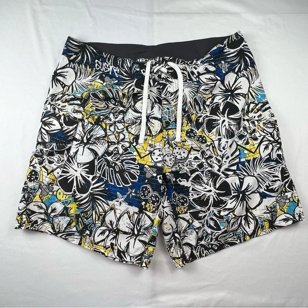 725 Original - Men’s Board Shorts - Large - Hibiscus - Dice - Blue, White